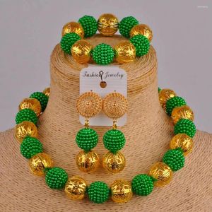 Necklace Earrings Set Majalia Woman Classic Green Nigeria Wedding Imitation Pearl Jewelry African Beaded XX-21