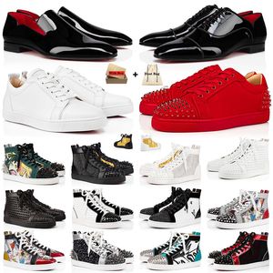 with box luxury designer shoes mens shoes Red Bottoms Sneakers loafers black red spike patent leather slip on dress wedding flats tripler Plate-forme trainers