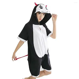 Women's Sleepwear Devil Summer Short Pajama Set Women Men Adult Animal Pijama Cotton Onesie Hoodie Halloween Holiday Party Costume