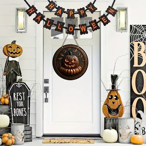 1pc, Wood Style Halloween Jack-o-lantern Wreath Sign, Sign For Halloween, Sign For October Farmhouse Decor Wooden Sign,8*8inch, Aesthetic Room, Bedroom, Home Decoration