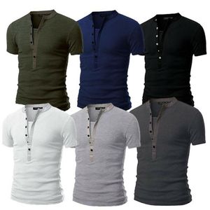 Solid Slim Fit V-hals T-shirts Korte Mouw Spier Tee Zomer Mannelijke Mode Casual Tops Henley Shirts204a