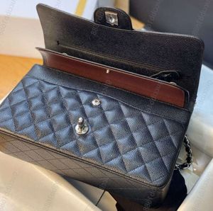 Totes 10A Borsa a specchio trapuntata classica con doppia patta di qualità 25 cm Media Livello superiore Vera pelle di agnello caviale Borsa a tracolla nera Dusd 8822ess