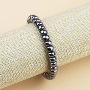 Link Bracelets Natural Hematite Stone Flat Round Shapes Beads Black Fashion Neutral Bracelet Jewelry Ornaments For Masculino Daily Wear