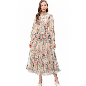 Women's Runway Dresses Ruffled Collar Long Sleeves Printed Ruffles High Street Fashion Designer Vestidos