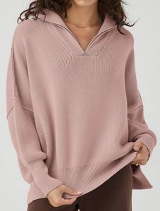 Kvinnors tröja 2023 Vinter Casual Loose Women's Sweater Solid Color Zipper Stand Neck mode Ny produkt Kvinnor stickade kläder