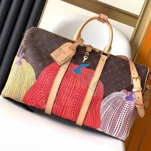 Keepall Bandouliere 45 50 55 55 더플 백 디자이너 브라운 캔버스 가죽 대용량 여성 남성 여행 야외 수하물 토트 럭셔리 252b