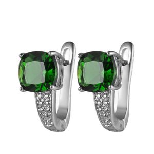 Luckyshine 12 Pairs Mother Gift Jewelry Round Shaped emerald Gemstone 925 Silver Greem Zircon Huggie Earrings Whole2938