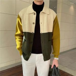 Suéter dos homens Homens Casual Quente Lapela Malha Cardigan Sweater Patchwork Manga Longa Jaqueta de Malha Mulheres Cashmere Masculino C100