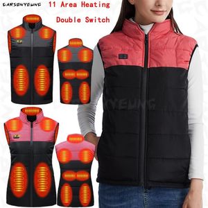 Men's Vests 11 Area Heated Vest Zones Electric Jackets Men Women Sportswear Coat Carbon Fiber Heat USB Heating Jacket274M