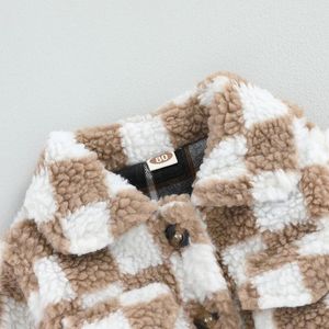 Jackor Toddler Baby Girl Boy Fleece Jacket Winter Faux Pälsrock Lång ärmknapp ner PLUSH PLAID SHERPA Outwear