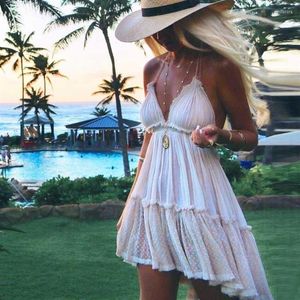 Casual Dresses Boho Inspired Summer Dress Cotton Pete Pleated Halter Backless Beach V-ringning Sexig kvinnor Bohemian Vestidos 2022268f