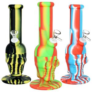 Färgglad rökning Silikon Hookah Bong Pipes Kit Desktop Skull Style Bubbler Herb Tobacco Glass Handle Tratt Filter Bowl Oil Rigs Waterpipe Cigaretthållare DHL