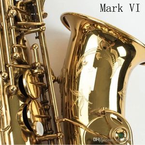 Ny modell Mark VI Gold Lacquer E Flat Alto Saxophone Brand Musical Professional Instrument Sax med läderfodral mässing Reed. munstycke