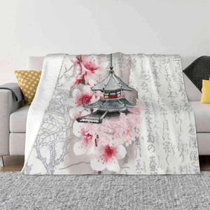 Blankets Vintage Japanese Temple Creative Design Comfortable Warm Flannel Blanket Japan Art Artwork