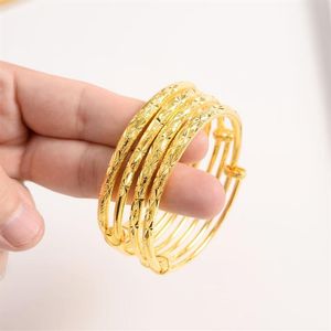 Dubai Fine gold Bangle Yellow Solid GF Bracelet Africa Jewelry Circlet Gift 1pc or 4 pc Elasticity Open push-and-pull whole266N