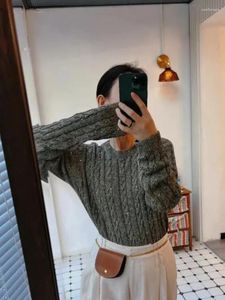 Kadın kazakları bükülmüş çiçek örgü kazak kadın 2023 Sonbahar Kış Moda Pullu Vintage Fransız Külot Kadın Uzun Kollu Jumper Çekme