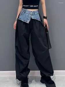 Pantaloni da donna URIOR 2023 Estate Casual Denim Splicing Tuta da lavoro Gamba dritta Moda Abbigliamento personalizzato Jeans color kaki