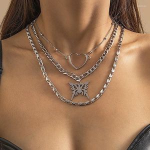 Pendant Necklaces Punk Gothic Thick Chain Hollow Heart Butterfly Women Multilayer Geometric Chains Necklace Colar Jewelry Gift