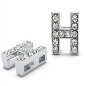 50 pz / lotto 8mm H Pieno Strass Bling Slide Lettera DIY Alfabeto Charms Adatto Per Bracciale in pelle da 8 mm SL0013272l