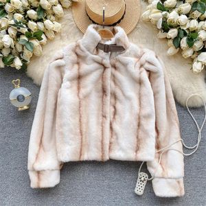 Frauen Pelz Herbst Winter Rollkragen Kurze Farbverlauf Faux Jacke Frauen einreiher Langarm Hohe Qualität Nachahmung Mantel