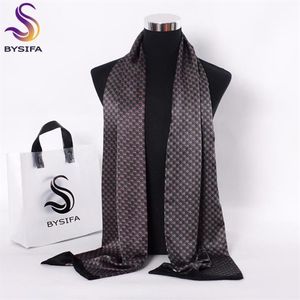 Шарфы BYSIFA, черные, красные длинные мужские модные аксессуары, мужской шарф из чистого шелка, галстук с зимним цветочным узором 190, 26 см251n