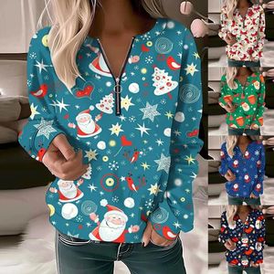 Women's Hoodies Long Sleeve Christmas Print Crew Neck Zipper Sweatshirt Top Ladies Sweat Suits Two Piece