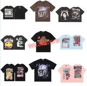 hellstar t 셔츠 래프 남성 여성 Tshirt 랩퍼 세척 회색 무거운 공예 유니에 렉스 짧은 슬리브 상단 고가 패션 레트로 헬 여성 티셔츠 디자이너 티 사이즈 S-XL K7