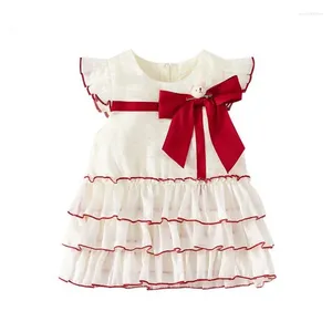 Vestidos de menina crianças vestido manga larga roupas infantis verão meninas festa princesa em camadas para aniversário com brinquedo urso 0-4 anos