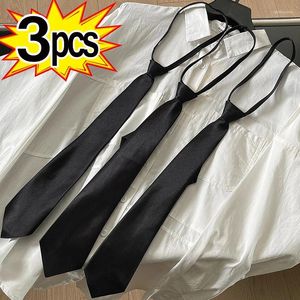 Bow Ties 1-3pcs Student Retro Black Silky Narrow Neck Tie Slim Smooth Women Zipper Necktie Casual Ele All-match Trendy Unisex