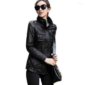 Women's Leather Jacket Fashion High Quality Sheepskin Mid-length Korean Motorcycle Jackets SpringCoat Female2023