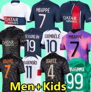 2023 2024 축구 유니폼 Maillot de Foot Mbappe Lee Kang in Ramos Football Shirt 23 24 Asensio Hommes Enfants 어린이 네 번째 우가르트 Hernandez Dembele Kolo Muani S