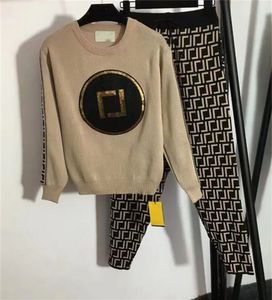 Kvinnor Tracksuits Casual Sweater Pullover Byxor Klassiska kläder Långärmare Jackor Pants 2 st.