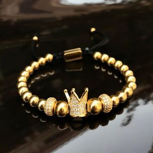 Charm Armband 6mm Golden Metal Titanium Steel Beads Armband Bangles Crown Woven Jewelry Gift Valentine's Day Holiday Chris176K