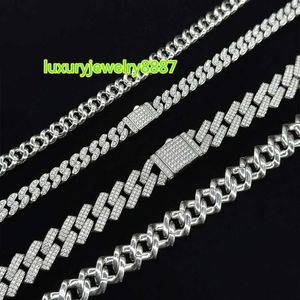 بيع الساخنة على نمط الهيب هوب S925 Sterling Silver VVS Real Moissanite Diamond Miami Cuban Link Chain 19mm Iced Out Netclace