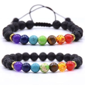 2019 10 pz / lotto Nuovo 7 Chakra Bracciale Uomo Nero Lava Guarigione Equilibrio Perline Reiki Buddha Preghiera Pietra naturale Bracciale Yoga per le donne213o