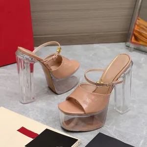 Moda plataforma chinelos de salto transparente sandálias 2024 novas mulheres designer de luxo chinelo tornozelo cinta fivela moda salto alto sapatos festa