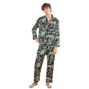2019 Pigiama da uomo con pantaloni Stampa floreale da notte Pigiama in raso da notte in seta allentato in due pezzi manica lunga Pijama2160
