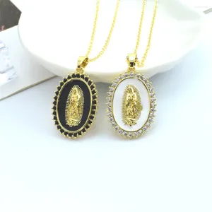 Pendant Necklaces High Quality Religious Cubic Zirconia Stone Jewelry Virgin Mary CZ Our Lady Of Guadalupe Enamel Charm Necklace Christian
