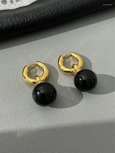 Orecchini a cerchio in onice nero francese staccabili vintage eleganti in metallo placcato oro e acciaio inossidabile 18 carati