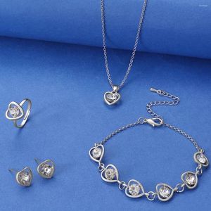 Colar brincos conjunto coreano moda cristal coração para mulher 2023 luxo zircão anel pulseira 2z40