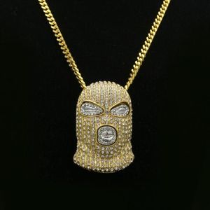 Pendant Necklaces Personality CS Cap Pave Full Rhinestone Masked Necklace Gold Filled Men Hip Hop Rock Jewelry2664