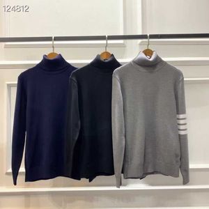 2022 Autumn/Winter New Fashion Brand TB Stripe High Neck Pullover Sweater with Four Bars Men's and Women's English Underlay Knit