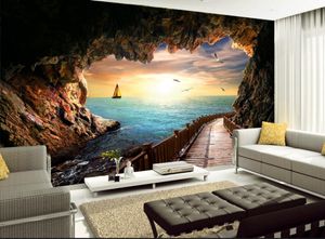 Papel de parede 3d para quarto, paisagem, caverna cárstica, paisagem marítima, belo pôr do sol, papel de parede 3d moderno para sala de estar, murais