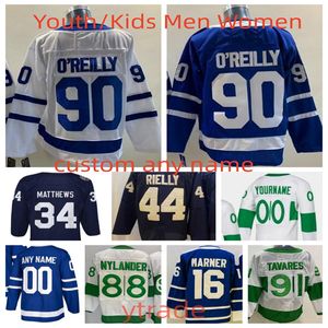 Custom Kids Youth Hockey Jerseys John Tavares Auston Matthews Mitchell Marner William Nylander Morgan Rielly Blue Arenas Reverse Retro