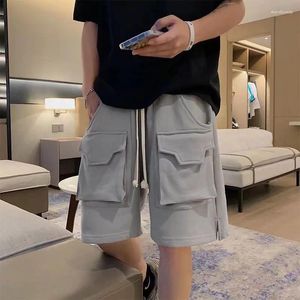 Pantaloncini da uomo 2023 Summer Multi-Pocket Cargo Tinta unita Pantaloni a cinque punti con coulisse atletici vestibilità ampia