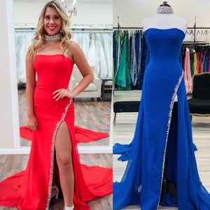 Strapless Prom Dress 2k24 Rhinestone Choker Chiffon Cape Lady Pageant Winter Formal Evening Cocktail Party Hoco Gala Gown Sherri High Slit Mother of the Bride Royal