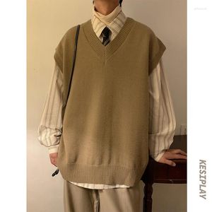 Männer Westen Pullover Weste Männer Warme Einfarbig Gestrickte Pullover Tank Top Koreanische Lose Ärmellose Herren Pullover Kleidung