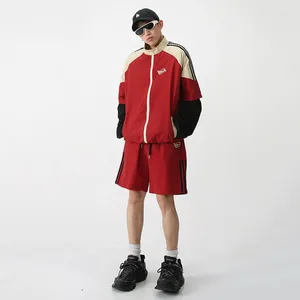Мужские спортивные костюмы C Y Модные комплекты с шортами Повседневная куртка на молнии с воротником-стойкой Короткие брюки Свободный мужской костюм контрастного цвета 9A8010