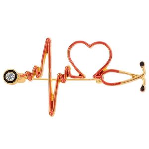 Medical Medicine Metal Brooch Pins Stethoscope Electrocardiogram Heartbeat Shaped Nurse Doctor Enamel Pin Lapel Jewelry Gift297S