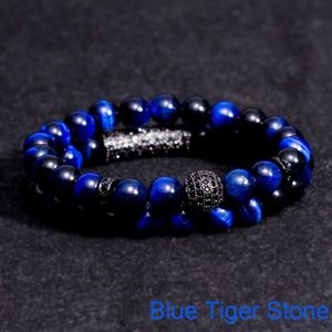 Juego de 2 piezas de pulsera con cuentas de perlas de ojo de tigre natural, joyería para hombres y mujeres, material elástico, correa para la muñeca, pulseras para hombre i3150